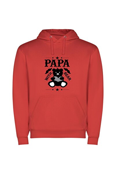 iLovePrints Elegant Teddy Bear Art Φούτερ με κουκούλα σε χρώμα Κόκκινο