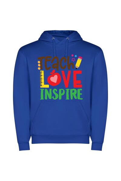 iLovePrints Love, Inspire, Teach! Φούτερ με κουκούλα σε χρώμα Μπλε