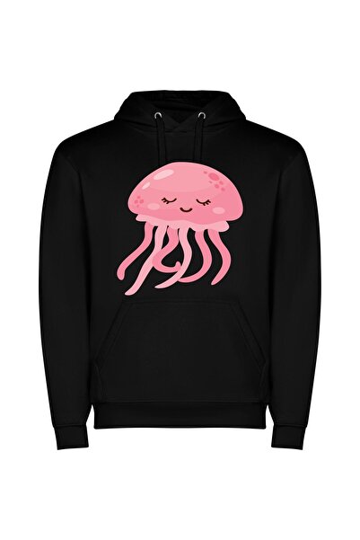 iLovePrints Jellyfish Extravaganza Φούτερ με κουκούλα σε χρώμα Μαύρο