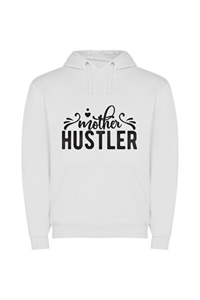 iLovePrints Hudson's Monochrome Mother Hustler Φούτερ με κουκούλα σε χρώμα Λευκό