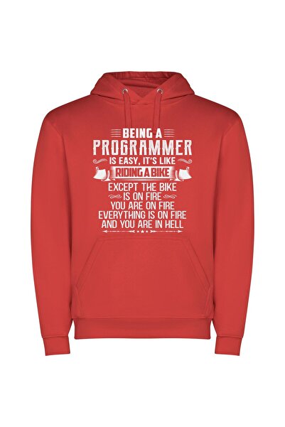 iLovePrints Bike on Fire: Programmer's Journey Φούτερ με κουκούλα σε χρώμα Κό...
