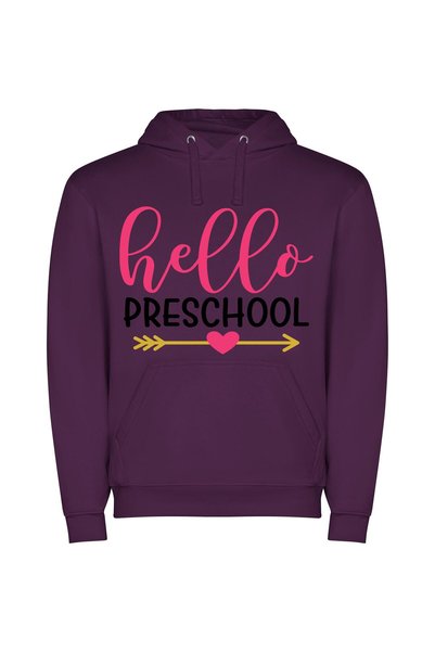 iLovePrints Hello Preschool, Old School Φούτερ με κουκούλα σε χρώμα Μωβ