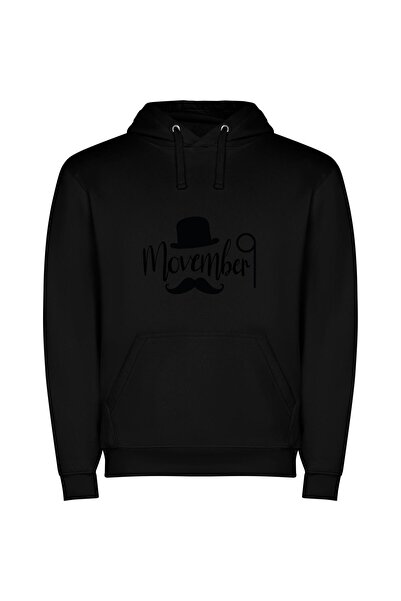 iLovePrints Majestic November Mustache Φούτερ με κουκούλα σε χρώμα Μαύρο