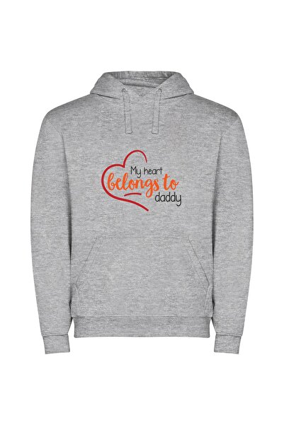 iLovePrints Daddy's Beloved February Heart Φούτερ με κουκούλα σε χρώμα Γκρι