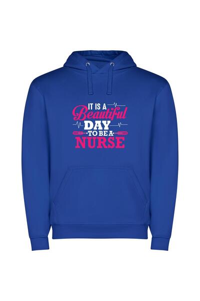 iLovePrints Ethereal White: Beautiful Nurse Φούτερ με κουκούλα σε χρώμα Μπλε