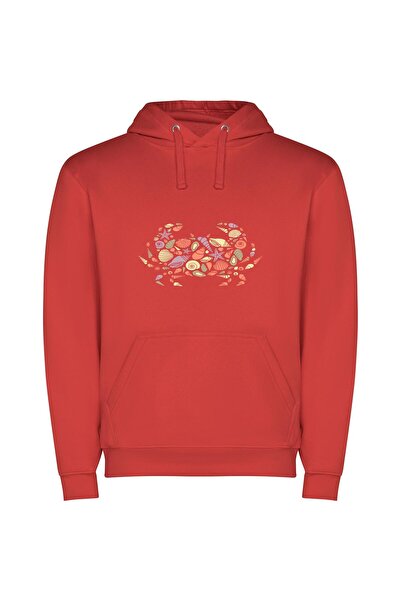 iLovePrints Seaside Symmetry Collection Φούτερ με κουκούλα σε χρώμα Κόκκινο