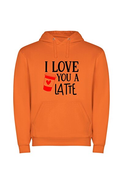 iLovePrints Latte Love Letters Φούτερ με κουκούλα σε χρώμα Πορτοκαλί