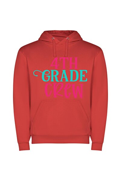 iLovePrints Vibrant 4th Grade Crew Φούτερ με κουκούλα σε χρώμα Κόκκινο