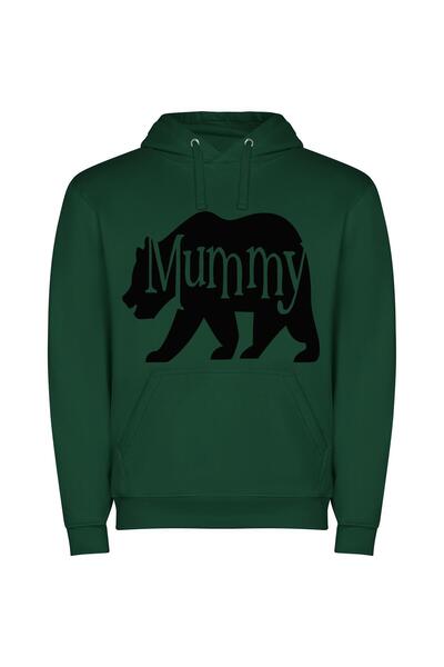 iLovePrints Mummy Bear: Elegant Monochrome Φούτερ με κουκούλα σε χρώμα Πράσινο
