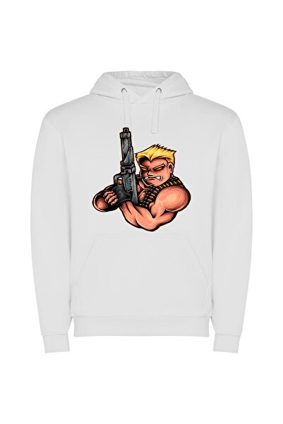 iLovePrints Gun-Wielding Heroic Cartoon: Haris Φούτερ με κουκούλα σε χρώμα Λευκό