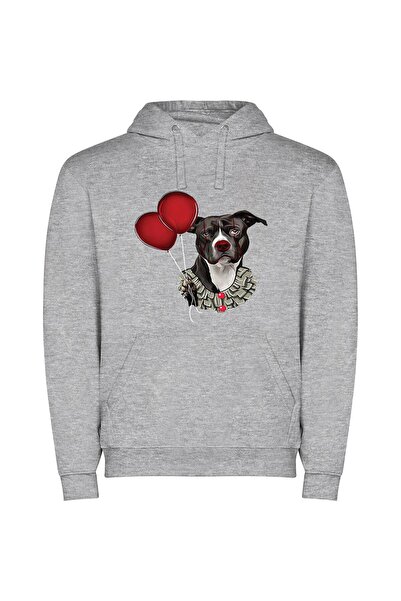 iLovePrints Clown Canine: A Striking Portrait Φούτερ με κουκούλα σε χρώμα Γκρι