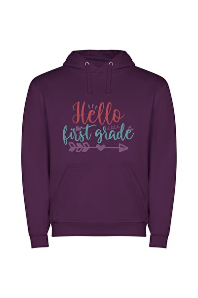 iLovePrints Charming Greetings: First Grade Φούτερ με κουκούλα σε χρώμα Μωβ