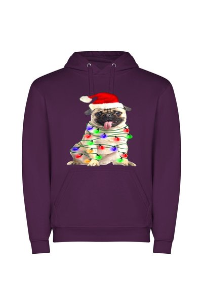 iLovePrints Festive Pug: LOL Surprise Φούτερ με κουκούλα σε χρώμα Μωβ