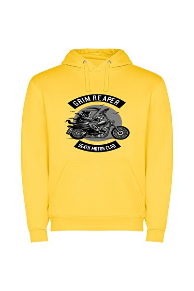iLovePrints Grim Reaper's Motorcycle Fete Φούτερ με κουκούλα σε χρώμα Κίτρινο