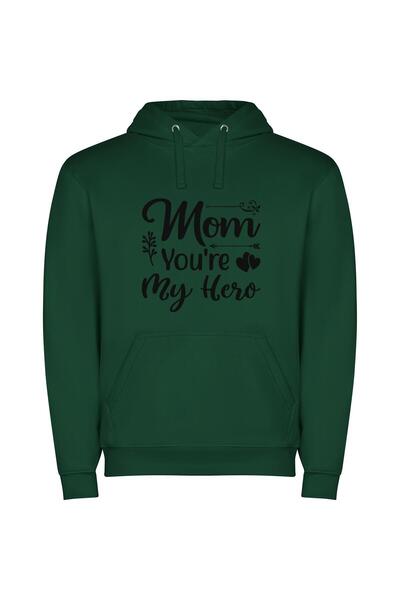 iLovePrints Mama, My Hero Φούτερ με κουκούλα σε χρώμα Πράσινο