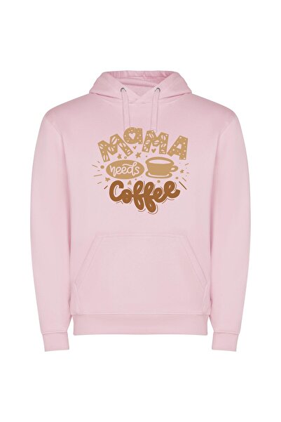 iLovePrints Mama's Yummy Coffee Cup Φούτερ με κουκούλα σε χρώμα Ροζ