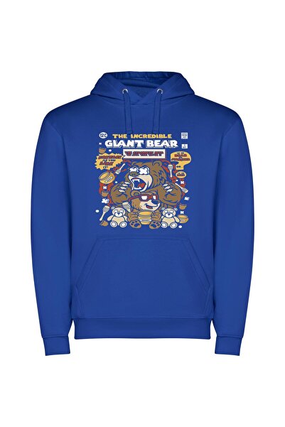 iLovePrints Fierce Inked Bear Φούτερ με κουκούλα σε χρώμα Μπλε