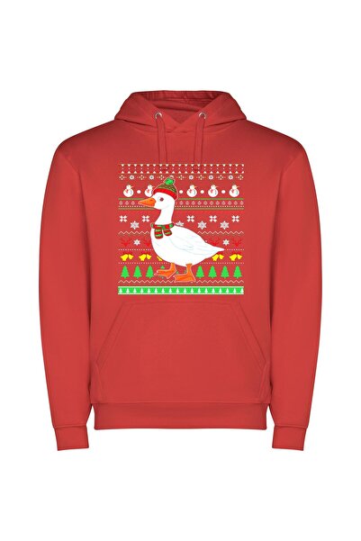iLovePrints Festive Fowl Fashion Fiesta Φούτερ με κουκούλα σε χρώμα Κόκκινο