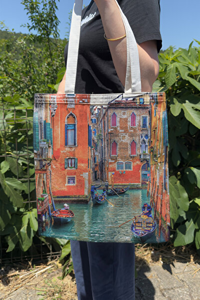 ZipZap Geantă din pânză Venice V2, cu imprimeu pe două fețe, de vară și iarnă