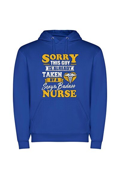 iLovePrints Nurse Humor Hits Hard Φούτερ με κουκούλα σε χρώμα Μπλε