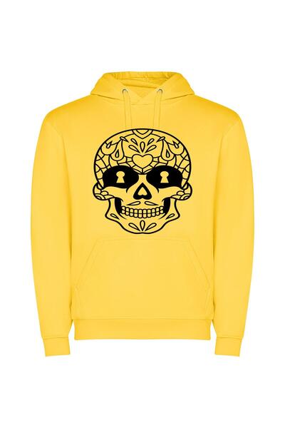 iLovePrints Keyhole Skull Art Φούτερ με κουκούλα σε χρώμα Κίτρινο