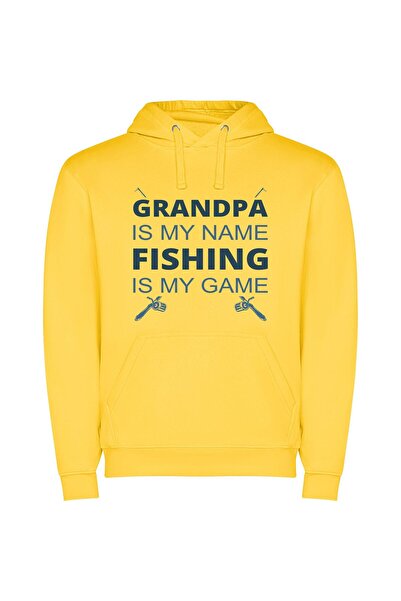 iLovePrints Glamorous Fishing Grandad Φούτερ με κουκούλα σε χρώμα Κίτρινο