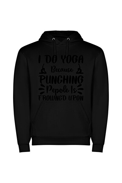 iLovePrints Profound Yoga, Panic-Free Φούτερ με κουκούλα σε χρώμα Μαύρο