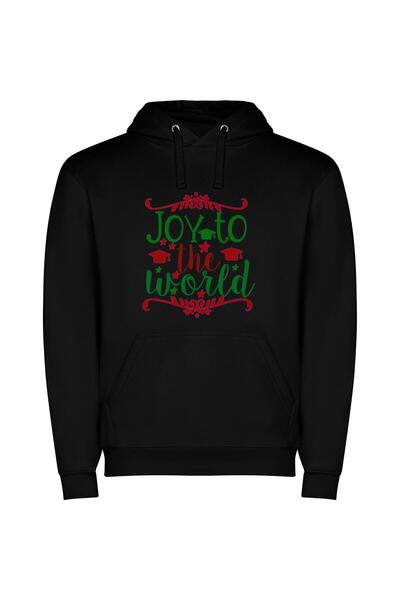 iLovePrints Joy Festive Typography Φούτερ με κουκούλα σε χρώμα Μαύρο