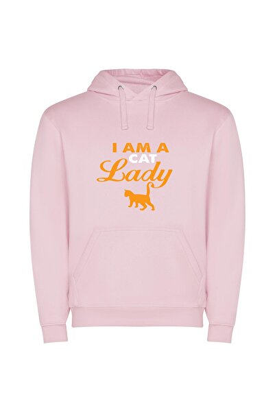 iLovePrints Orange Lady Cat Portrait Φούτερ με κουκούλα σε χρώμα Ροζ