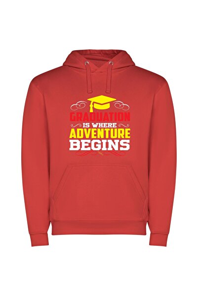 iLovePrints Adventure's Graduation Fiesta Φούτερ με κουκούλα σε χρώμα Κόκκινο
