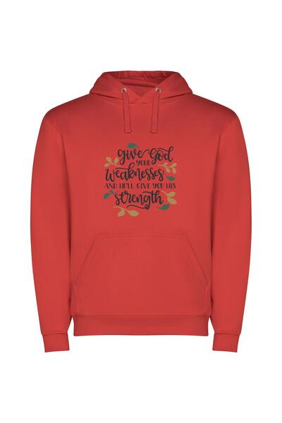 iLovePrints Divine Strength Exchanged Φούτερ με κουκούλα σε χρώμα Κόκκινο