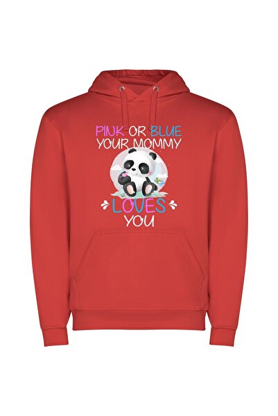 iLovePrints Panda Love in Colors Φούτερ με κουκούλα σε χρώμα Κόκκινο