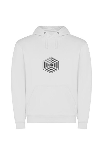 iLovePrints Monochrome Symmetrical Minimalism Φούτερ με κουκούλα σε χρώμα Λευκό