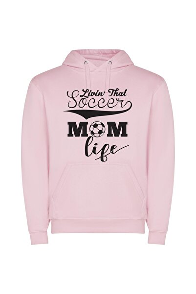 iLovePrints Moms, Soccer, and Life Φούτερ με κουκούλα σε χρώμα Ροζ