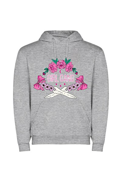 iLovePrints Blooming Noir Shears Φούτερ με κουκούλα σε χρώμα Γκρι