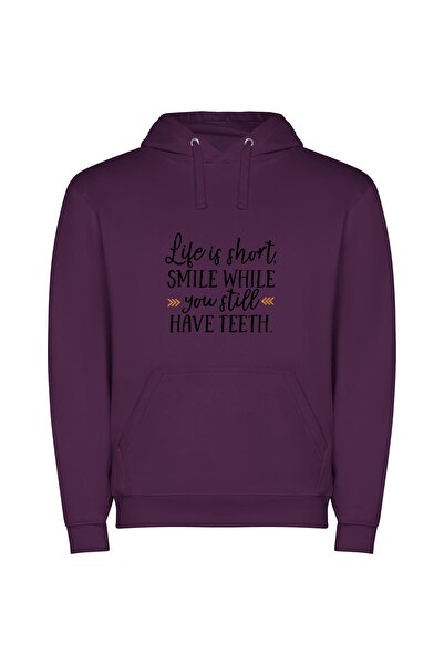 iLovePrints Pearly Grin of Life Φούτερ με κουκούλα σε χρώμα Μωβ