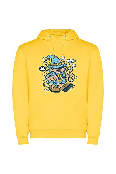 iLovePrints Magical Wizard Character Φούτερ με κουκούλα σε χρώμα Κίτρινο