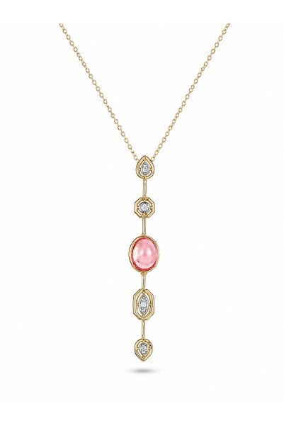 serelya Brass Chain Pink Gold Color Zircon Stone Y Necklace