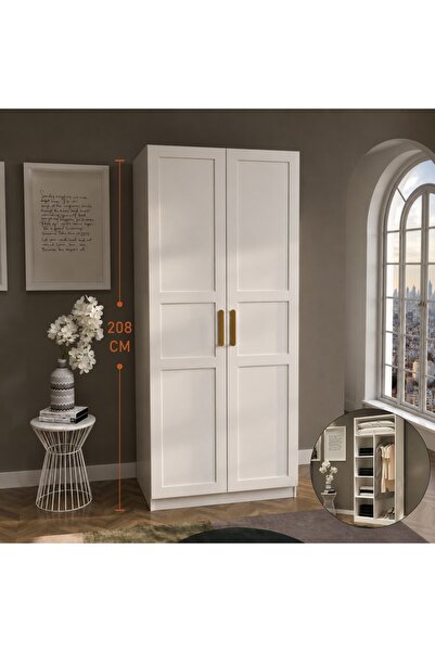 Cool Home Aras 2 Kapılı Raflı Askılı Gardırop , Giysi Dolabı , Beyaz 208 cm