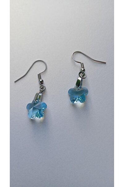 Generic Brand Cercei argintii cu floare Swarovski Aquamarin 12mm