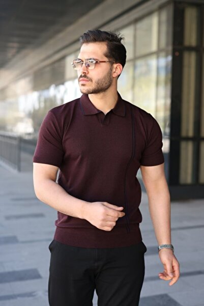 UFC 1985 TOP BRAND Men's Striped Detailed Collared Knitwear T-Shirt