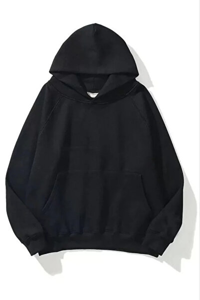 Gökyüzü Moda 3-thread cotton unisex hooded sweatshirt - black