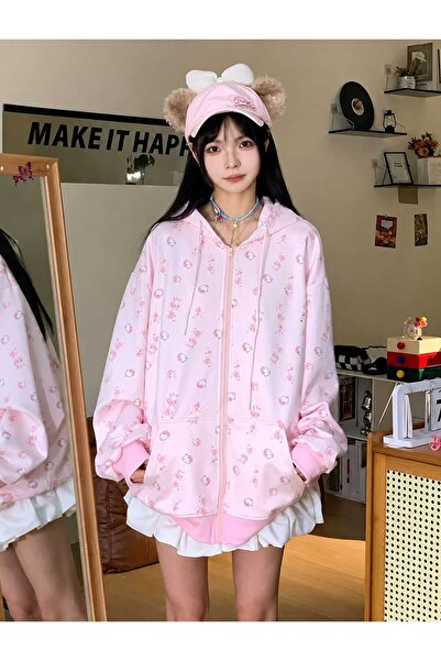 Girişim Tekstil HELLO KİTTY PEMBE FERMUARLI İKİ İPLİK HIRKA