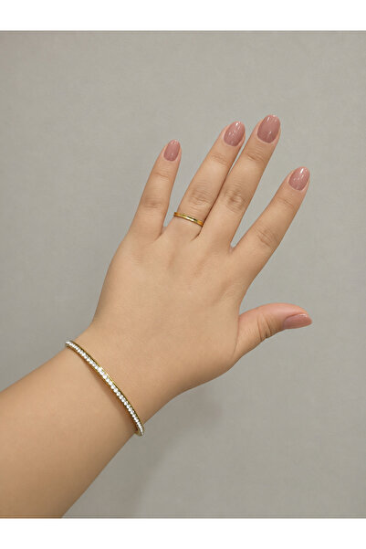 Jewelry Gold Renk Zirkon Taşlı Ajda Model Çelik Bilezik