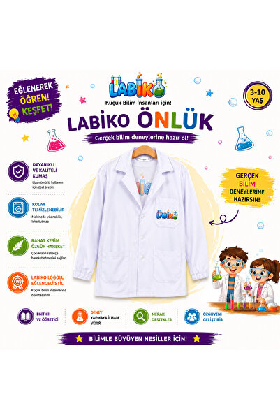 LABİKO Çocuk Laboratuvar Önlüğü / Minik Bilim İnsanı Kostümü/ Beyaz Deney Önlüğü