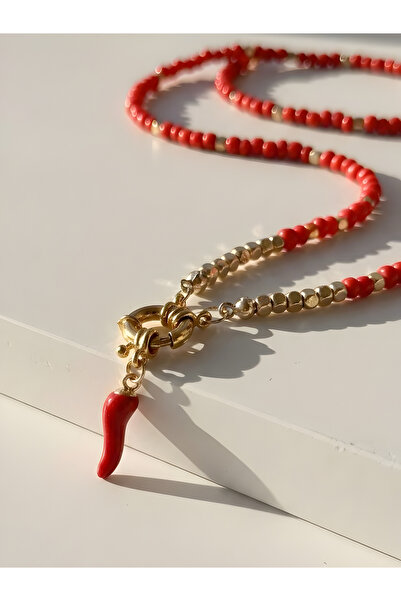 ILSA Red Beads & Pepper (Cornicello) Pendant Necklace
