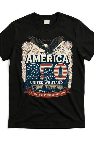 2BIR America's 250th Anniversary 1776-2026 Patriotic Black Short Sleeve Tee W...