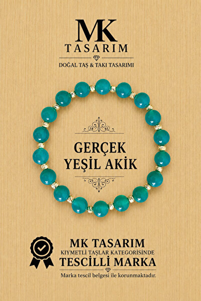 MK tasarım سوار من حجر العقيق الأخضر الأصلي MK.7000.851- سوار مريح-هدوء-طاقة-...