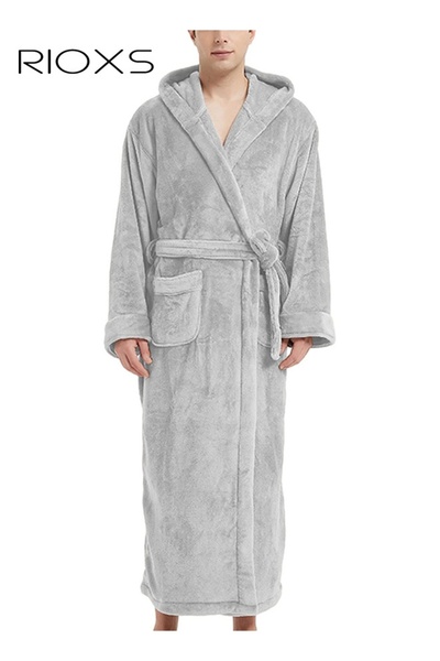 RIOXS Men's Plush Hooded Bath Robe, Big and Tall Full Length Winter Fleece Lo...