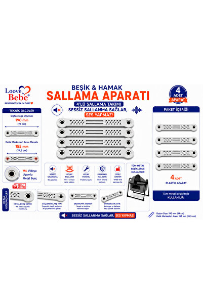 LOOVE BEBE METAL BEŞİK SALLAMA APARATI SES YAPMAZ dıştan dışa 19 cm delik mer...